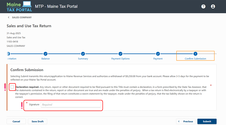 Maine tax portal submission