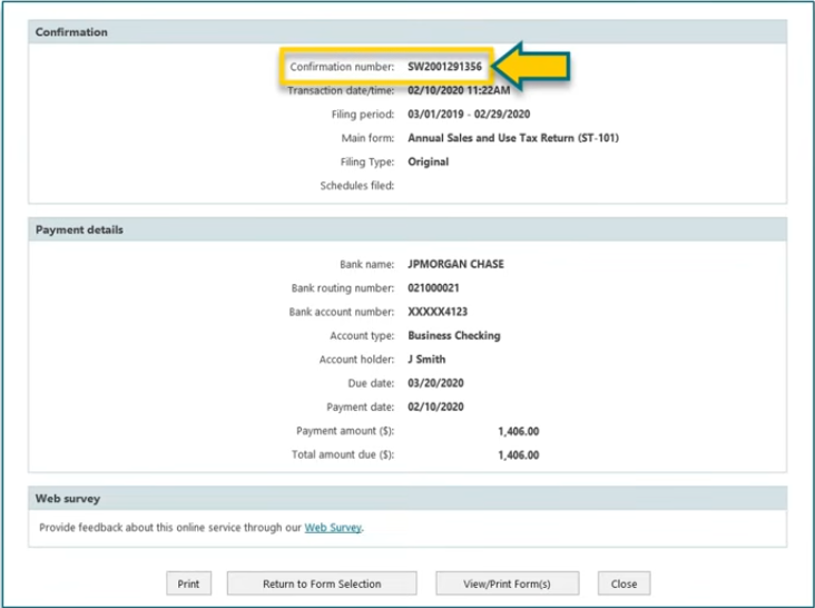New York sales tax return filing confirmation